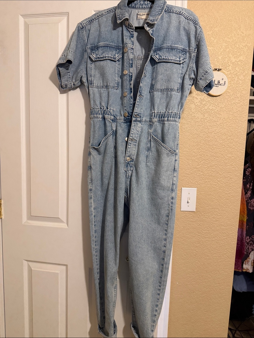 Free People Light Wash Denim Jumpsuit